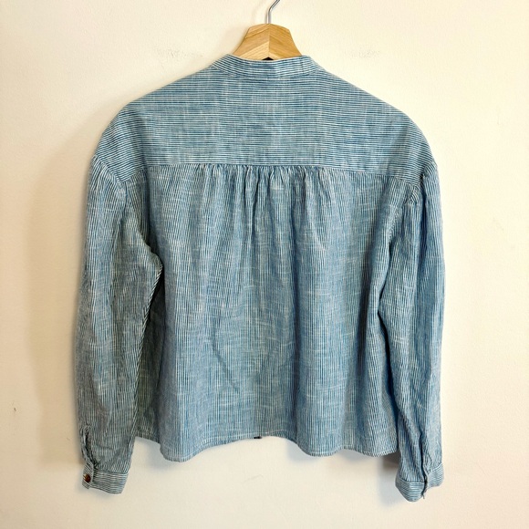 Pilcro Peasant Anthropologie Long Sleeve Button Down Blue Cropped Blouse Small - Picture 5 of 6